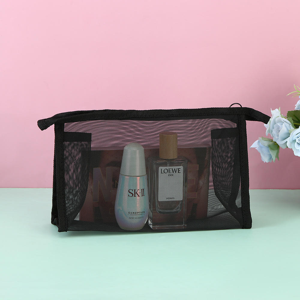 Wholesale mesh storage bag stationery bag mesh transparent pencil case simple nylon cosmetic bag