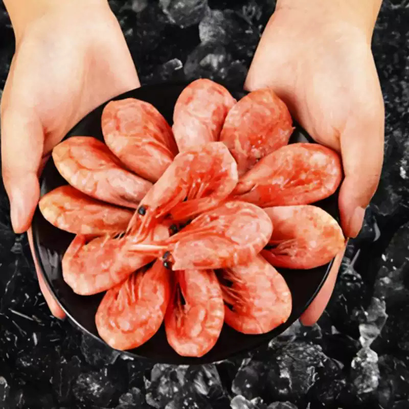 Arctic Sweet Shrimp with Seeds, Arctic Shrimp Belly Seeds, Ready-To-Eat Cooked Frozen Non-Sashimi Polar Bear Ice Shrimp with Seeds, Fresh Ingot Shrimp