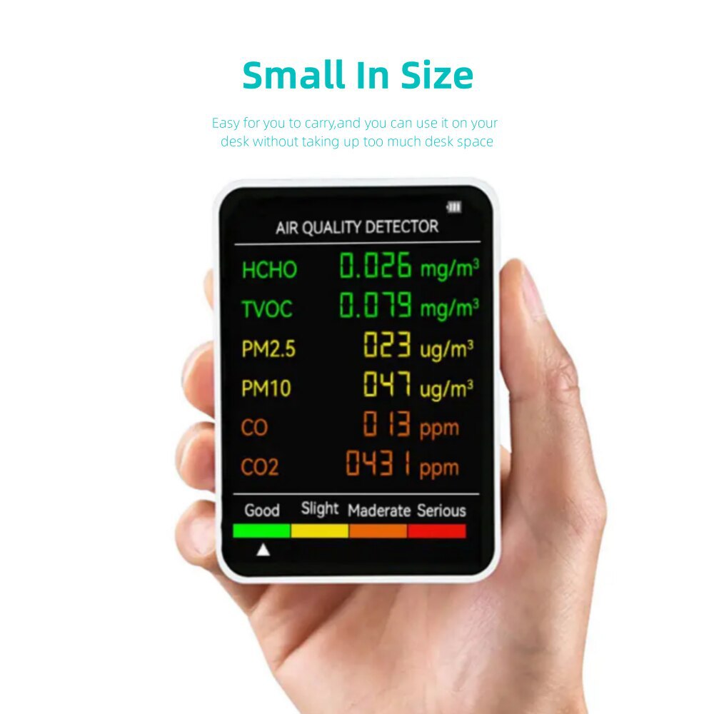 6 in 1 Carbon Dioxide Detector Pm2.5Pm1.0 Formaldehyde Detection Tvoc Detector Temperature and Humidity Co2