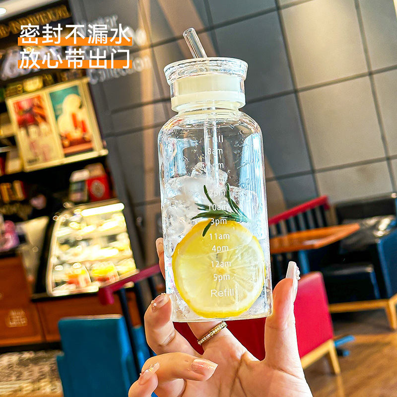 High Borosilicate Graduated Water Cup, Simple Glass Straw Cup, Large Capacity Tumbler, Popular Ins High-Value Beverage Bottle