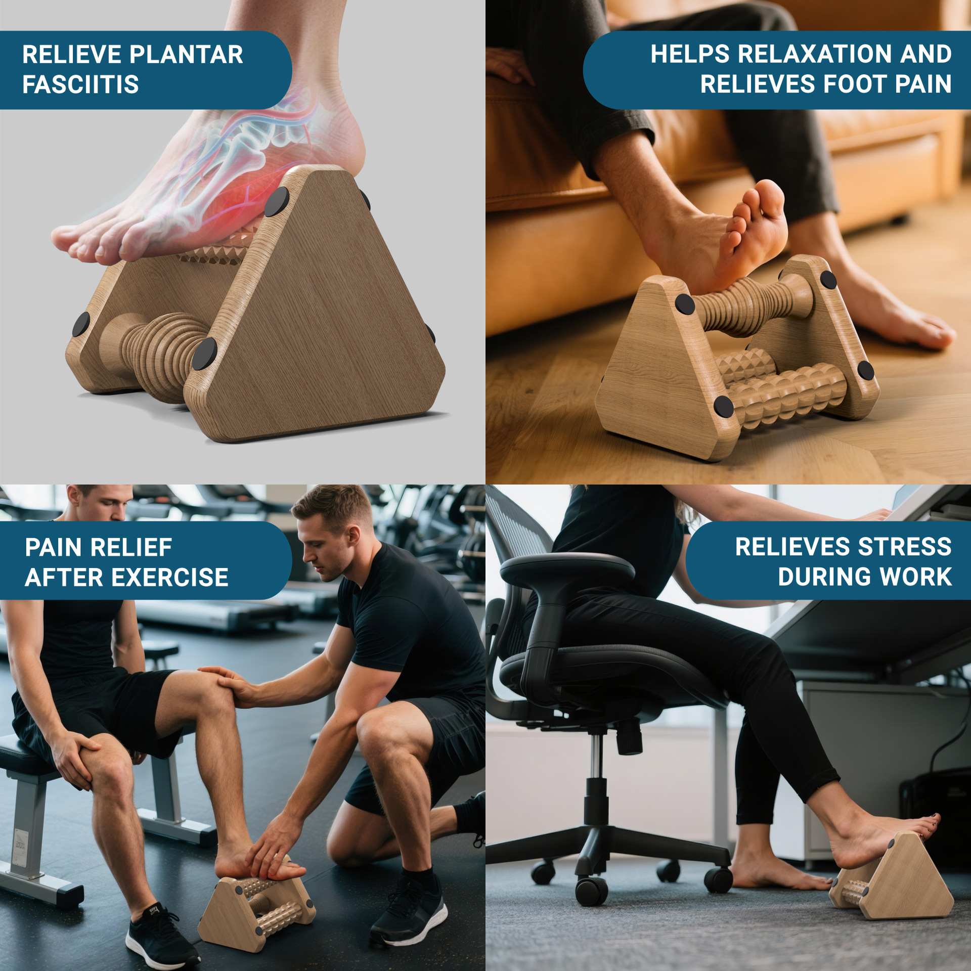 Three-Row Wooden Foot Massager Single Foot Foot Massage Round Wooden Shaft Round Rod Massager Roller Roller Foot Massager