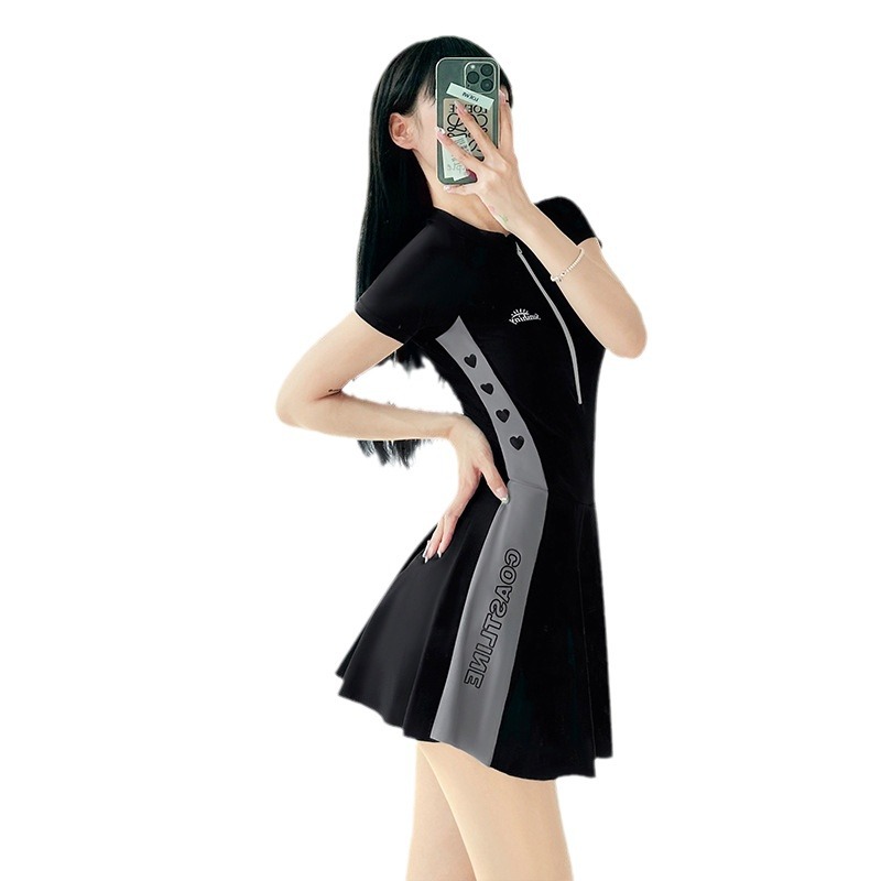 Parent-child Swimsuit Summer New Fashion Mother-daughter One-piece Skirt-style Zipper for Flesh-covered Slimming Conservative Quick-drying Hot Spring Swimsuit