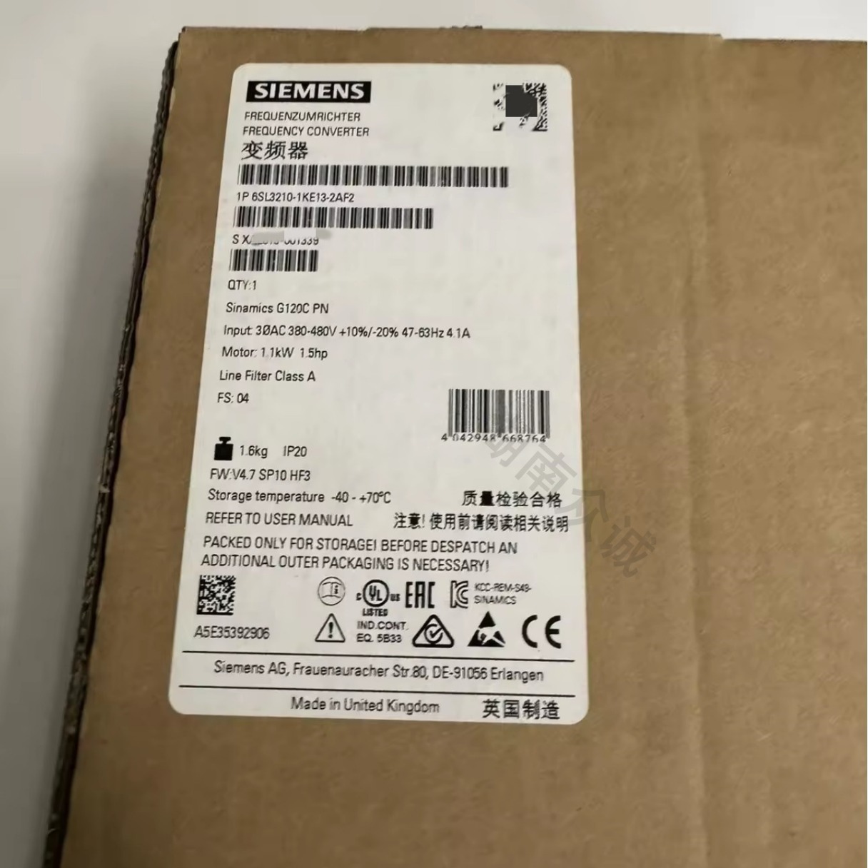 6SL3210-1KE13-2AF2 Siemens G120C inverter 1.1kW new