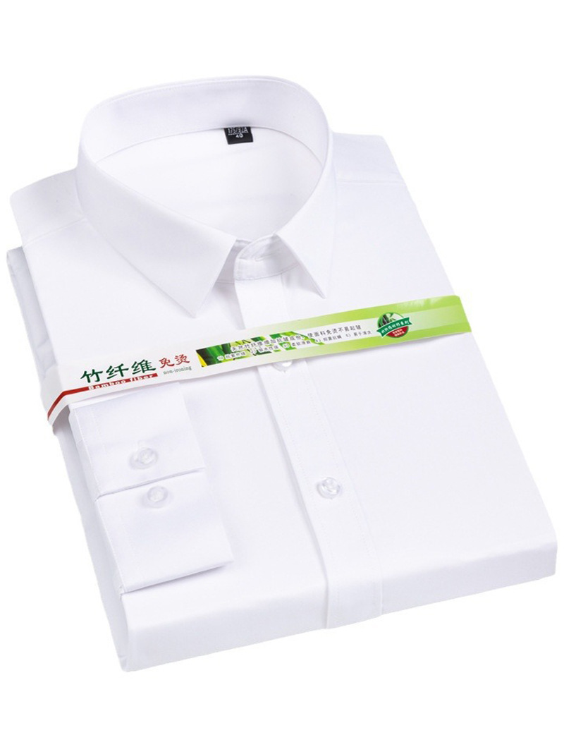 Tooling Style Shirt Men's Slim-fit Elastic Bamboo Fiber Wrinkle-resistant Non-ironing Business Dress Shirt Solid Color Men's Summer Short