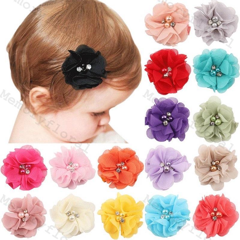 5.5CM шифоновый цветок с жемчугом, аксессуары для волос, декор для шляпы