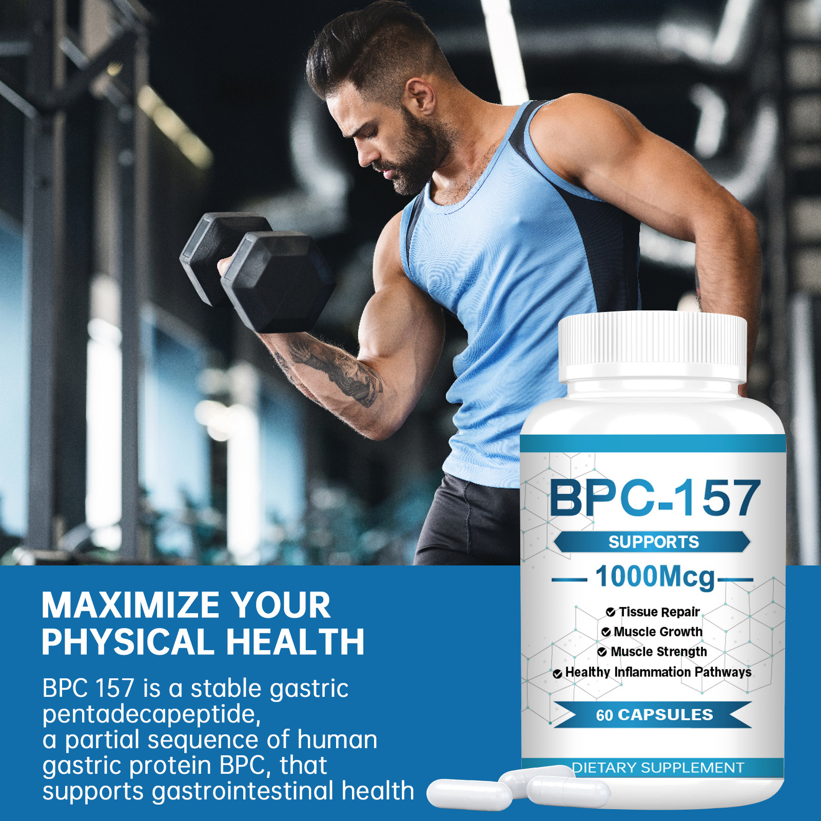 Cross-border exclusive for TK best selling muscle and exercise compound non-standard BPC-157 peptide capsule energy capsule 60 tablets