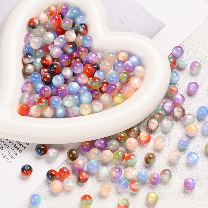 Dreamy Cream Color Smudged Round Beads Resin Beads Loose Beads Handmade DIY Beads Beads Bracelet Necklace Jewelry Accessories