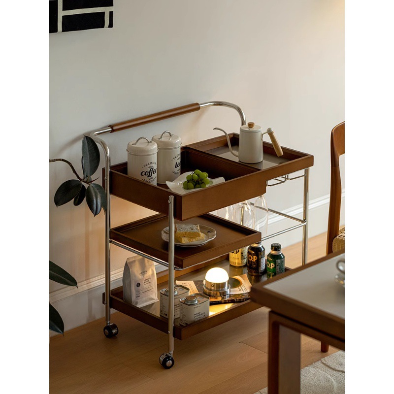 Solid Wood Living Room Movable Sofa Side Table Trolley Side Table Ash Wood Vintage Side Cabinet Corner Table Small Coffee Table Table