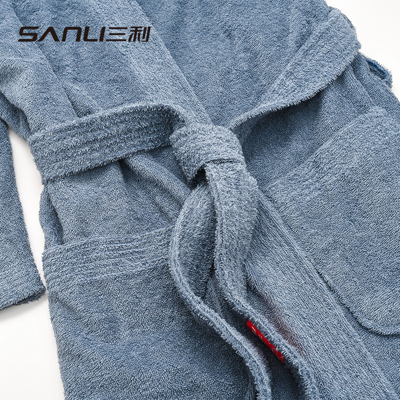 Sanli Towel Hotel Bathrobe Pure Cotton Thickened Cut Fleece Towel Material Hotel Nightgown Adult Bathrobe Embroidered logo OEM