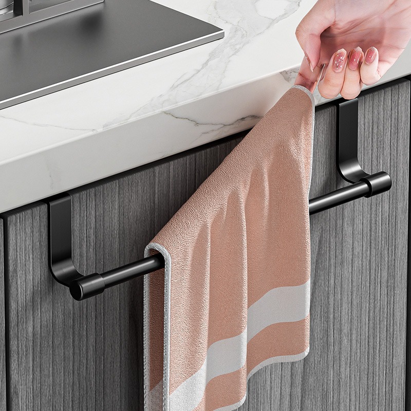 Punch-free Kitchen Towel Hanging Rack Cabinet Door Back Storage Rack Household Towel Storage Rack Single Rod Towel Rack