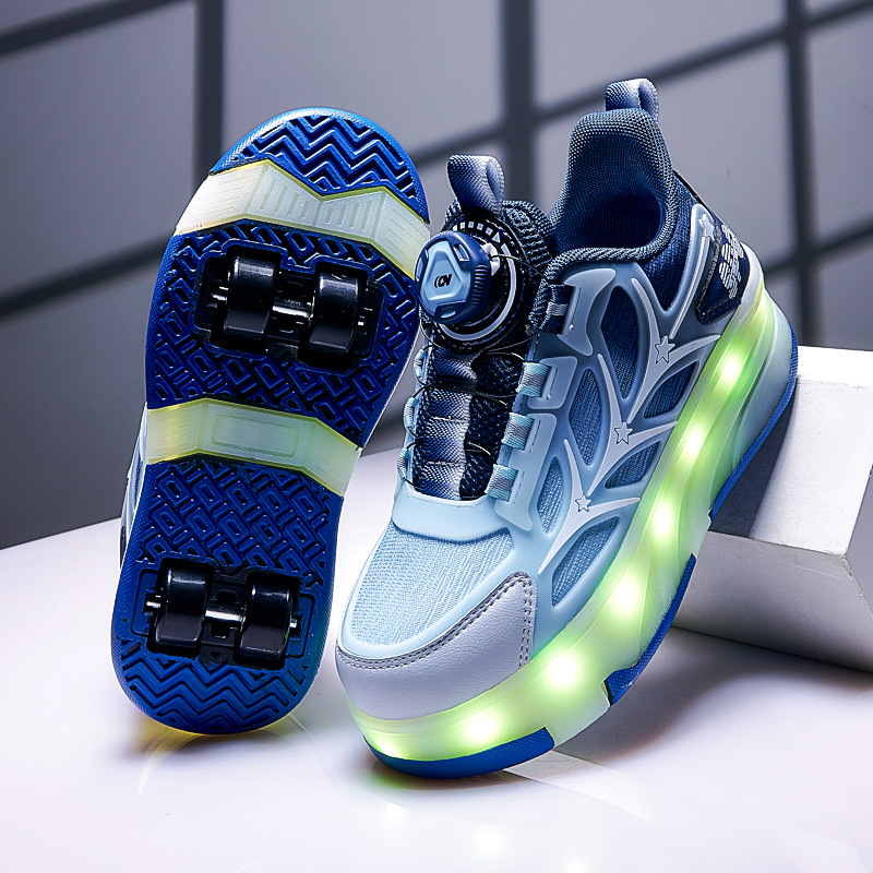 Factory Direct Sales Children's Heelys Roller Skating Boys' Shoes Two-Wheeled Heelys Shoes Female Students Four-Wheel Skates with Lights