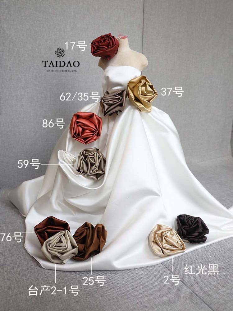 Taiwan Satin Silks and Satins Glossy Wedding Dress Fabric Cheongsam Han Dynasty DIY Brown Clothing Skirt Fabric