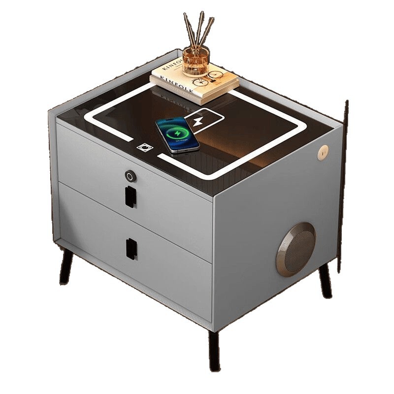 Smart Bedside Table Bedroom Bedside Small Cabinet Simple Modern Solid Wood Multifunctional Wireless Charging and Storage Cabinet with Lamp