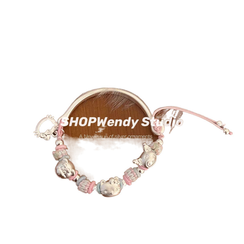 Shop Wendy |   Silver 99 Cute Cartoon Kitty Castle Bow Braided Rope Bracelet Adjustable Tymy