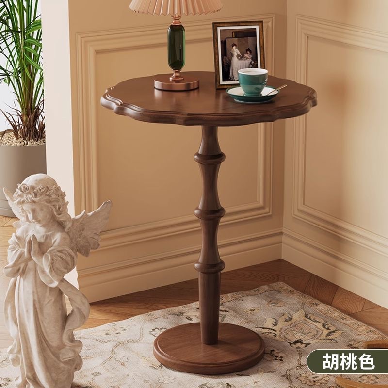 Solid Wood Round French Antique Lace Small Coffee Table Coffee Corner Table Bedside Small Apartment Balcony Living Room Sofa Side Table