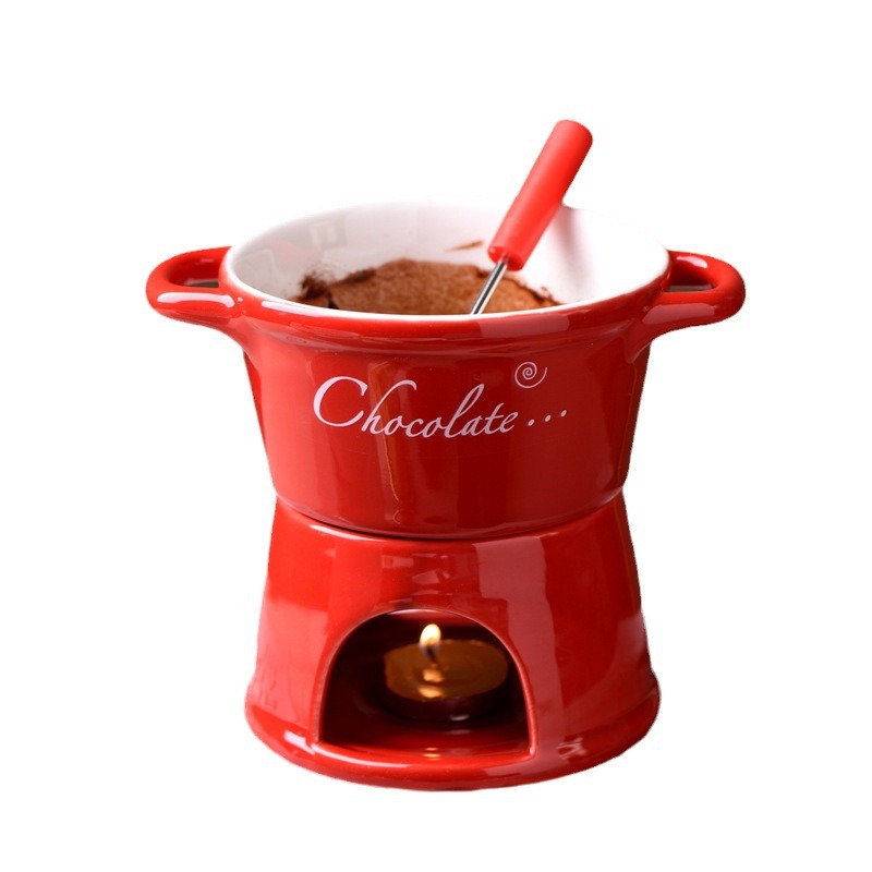 Hot Pot Cup Binaural Ceramic Chocolate Melting Oven Cheese Heating Cup Restaurant Large Candle Heat Preservation Soup Bowl