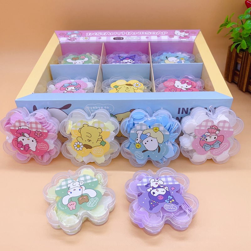 Cute Four-Leaf Clover Shaped Soap Tablets for Kidsren Disposable Hand Washing Tablets Portable Soap Paper Antibacterial Cleaning Tablets Batch