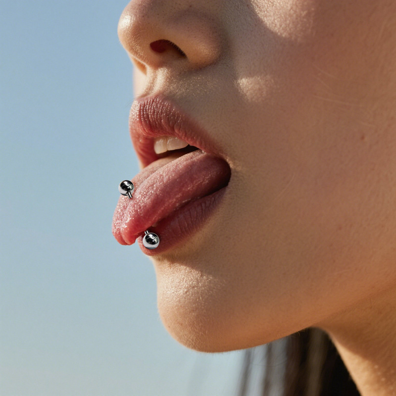 Cross-Border Ready-Made Body Piercing Jewelry Stainless Steel Tongue Studs Double Ball with Straight Titanium Steel Lip Studs Nipple Studs Earrings