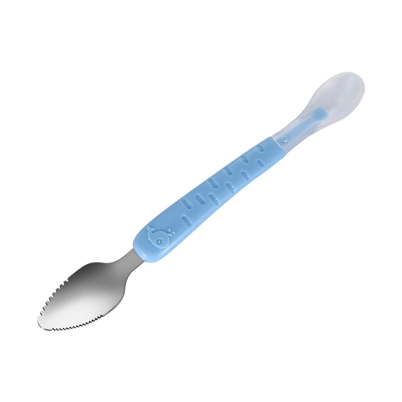Baby Fruit Double-Headed Mud Scraper 304 Stainless Steel Silicone Soft Spoon Baby Mud Scraper with Storage Box
