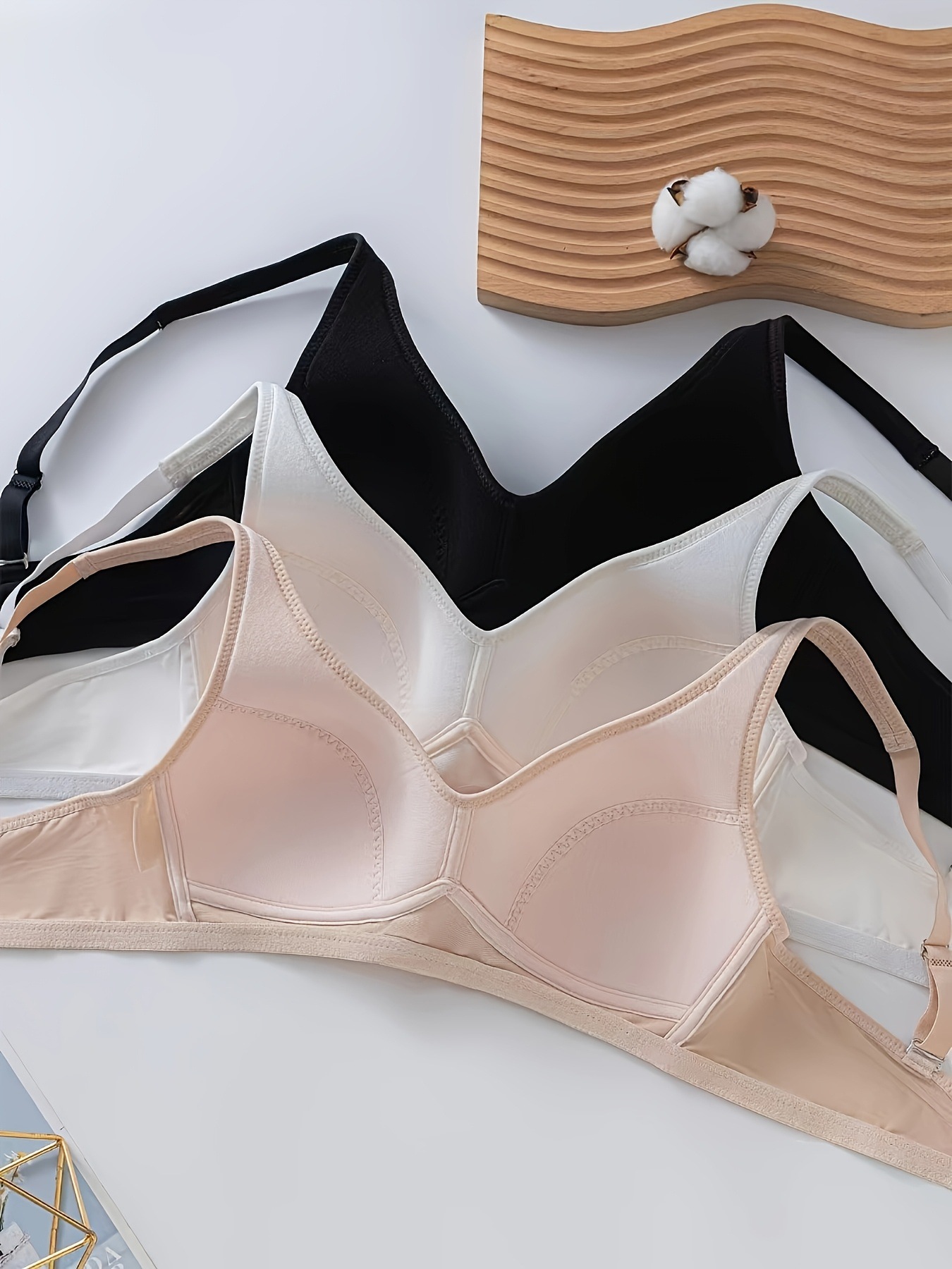 3Pcs Women's Floral Lace Wires Bras - Comfortable Thin