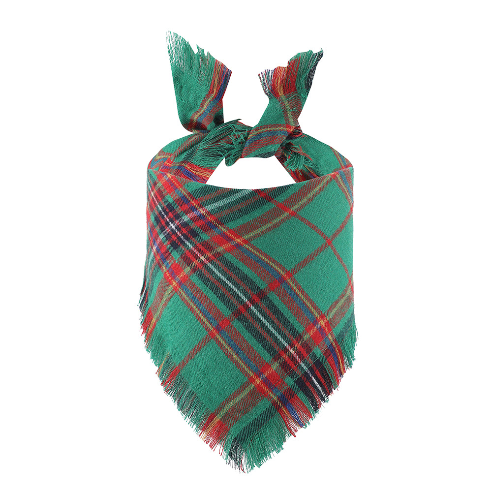 TANPOPO Cross-border New Christmas Pet Plaid Triangle Towel Tassel Dog Scarf Pet Tassel Mouth Towel