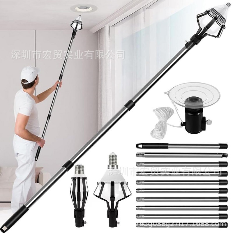 Cross-Border High-Altitude Bulb Replacement Tool Suction Cup Lamp Remover Three-Piece Set Extended Telescopic Stainless Steel Lamp Replacement and Removal Tool