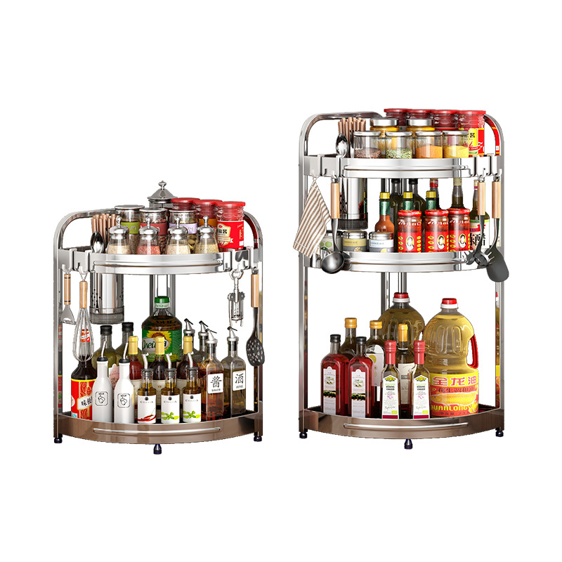 Stainless steel kitchen corner storage rack oil salt sauce vinegar tripod seasoning supplies corner floor storage knife holder