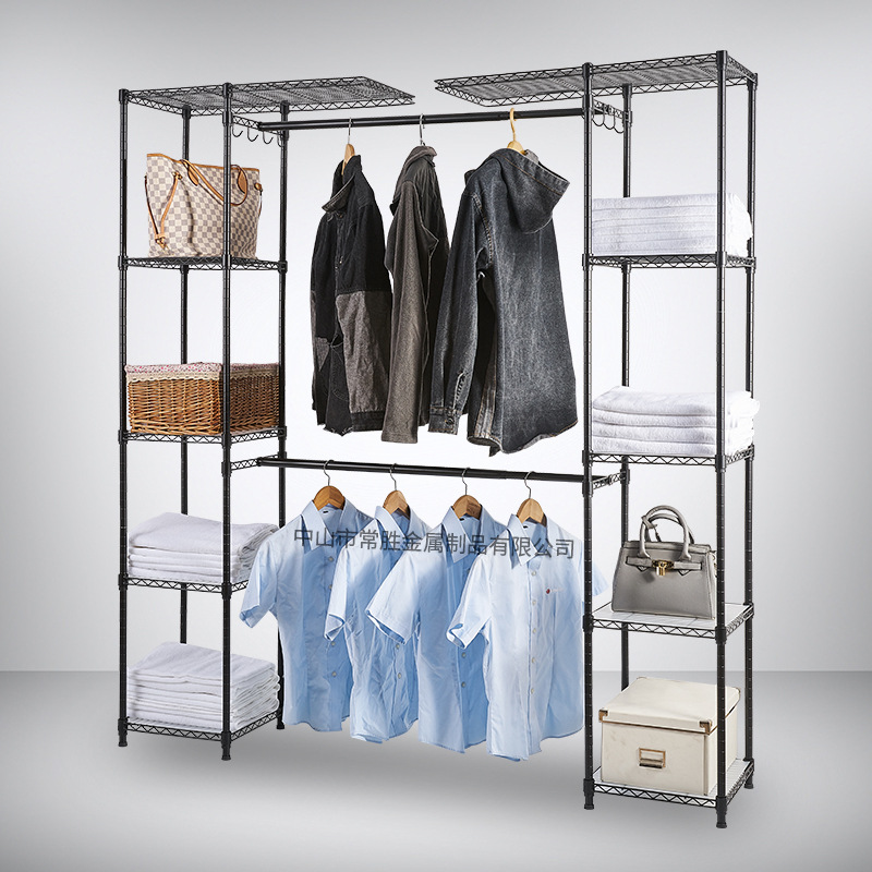 Телескопический многоуровневый шкаф Kawai Большой емкости Комбинированный шкаф Регулируемый черный вешалка для одежды Стиль Amazon