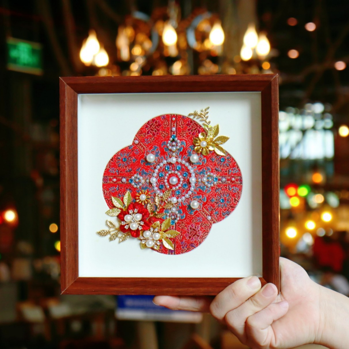 Imitation Song Dynasty Brocade Pearl Painting DIY Material Kit with Rhinestones, New Chinese Style Decorative Photo Frame Painting Ornament for Team Building DIY