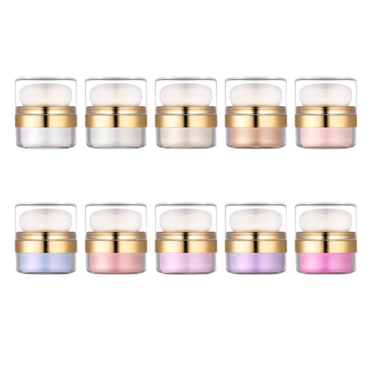10-Color Body Highlighter Loose Powder, Face Setting Powder, Glitter Powder with Powder Puff Mirror, Cross-Border Without Logo
