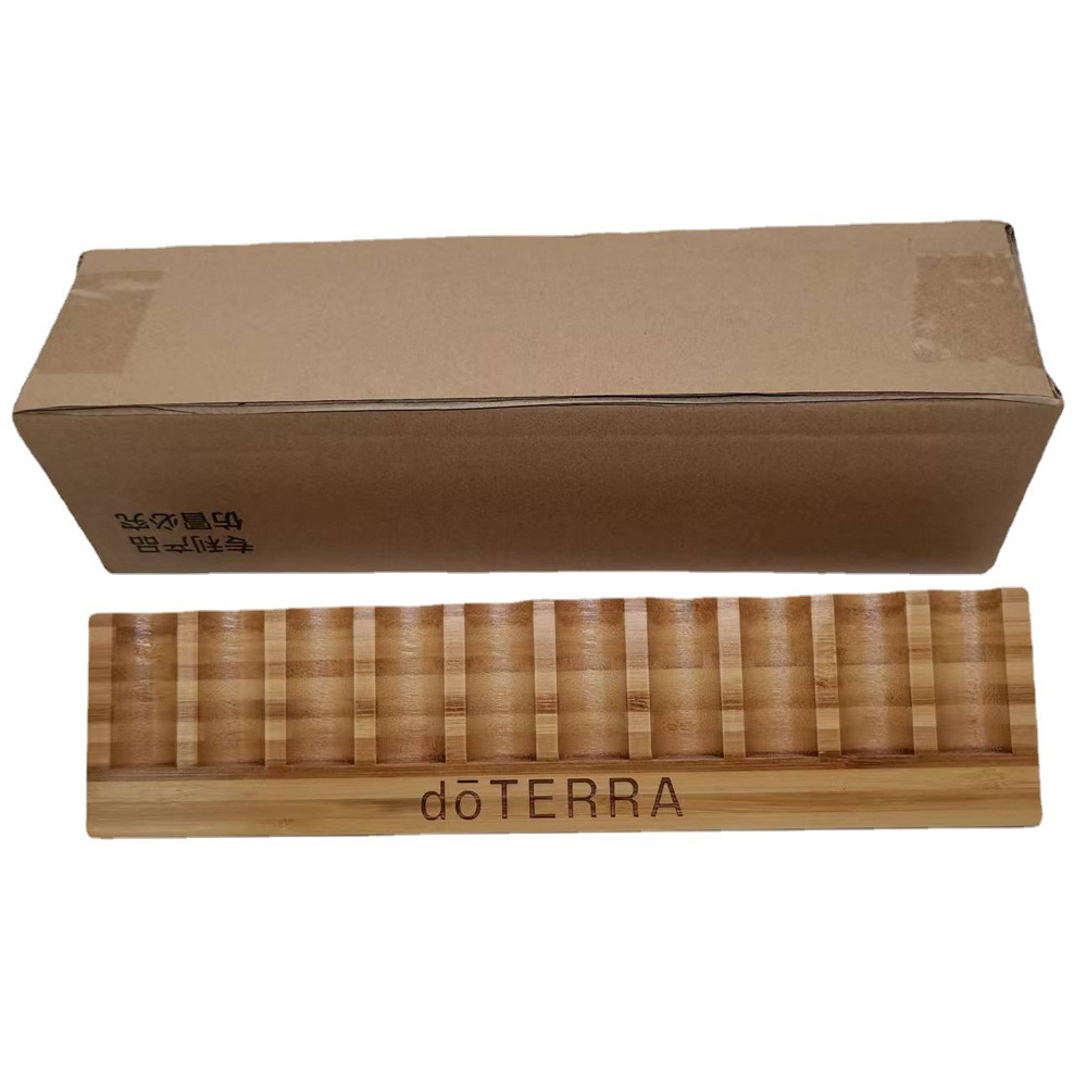 Doterra Essential Oil Bottle Storage and Display Rack, 10-Compartment Triangular Bamboo Rollerball Spray Bottle Desktop Organizer