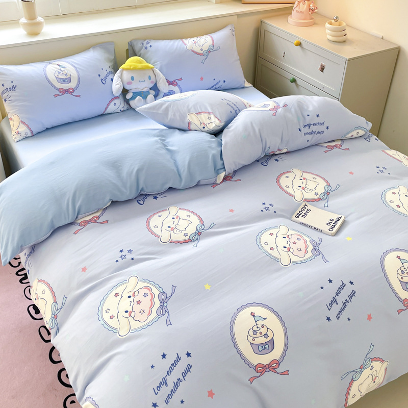 [Sanrio genuine goods] Class A cloud cotton cartoon bed four-piece quilt cover student dormitory three-piece wholesale