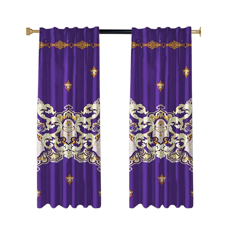 Cross-Border Simple Living Room Sunshade No-Drill Curtains Bedroom Blackout Printed Fabric Wholesale Supply Southeast Asian Style