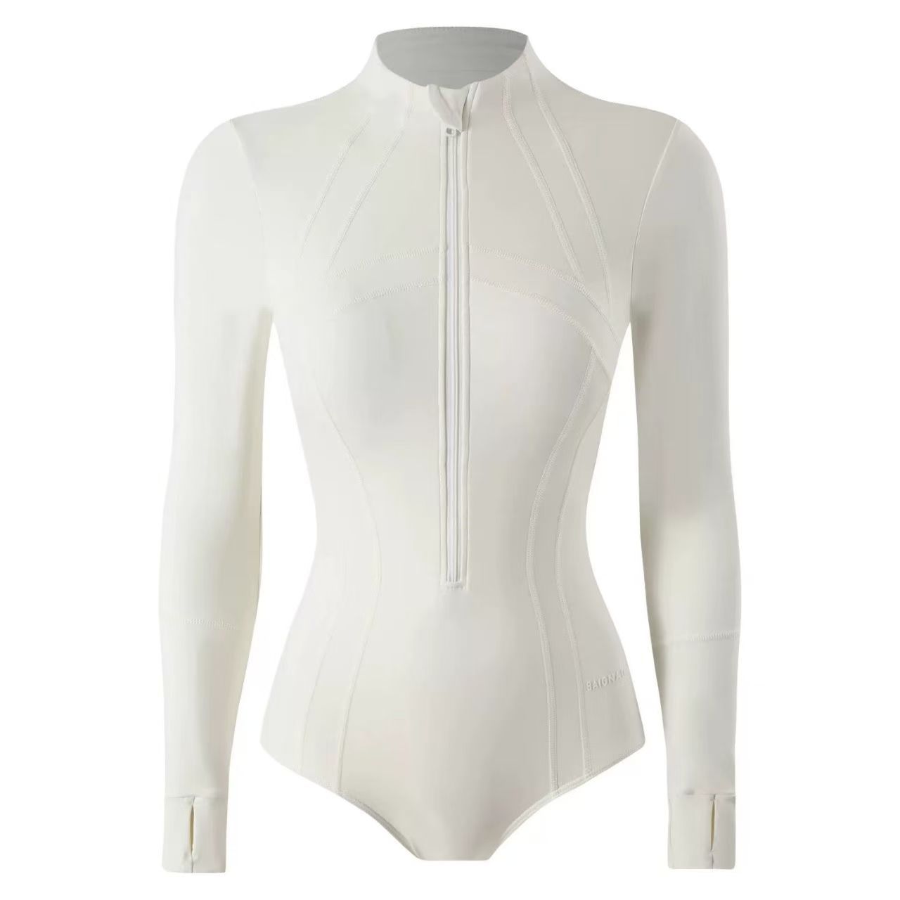 Sun Protection Snorkeling White One-Piece Triangle Swimsuit Women's Long-Sleeved Conservative Slightly Fat Large Size Wetsuit Surfing Jellyfish Suit