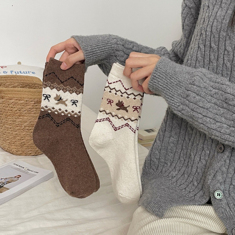Wool Fairland Socks Women's Mid-Autumn and Winter Thickened Cashmere Cute Cartoon Puppy Vintage Pile Socks