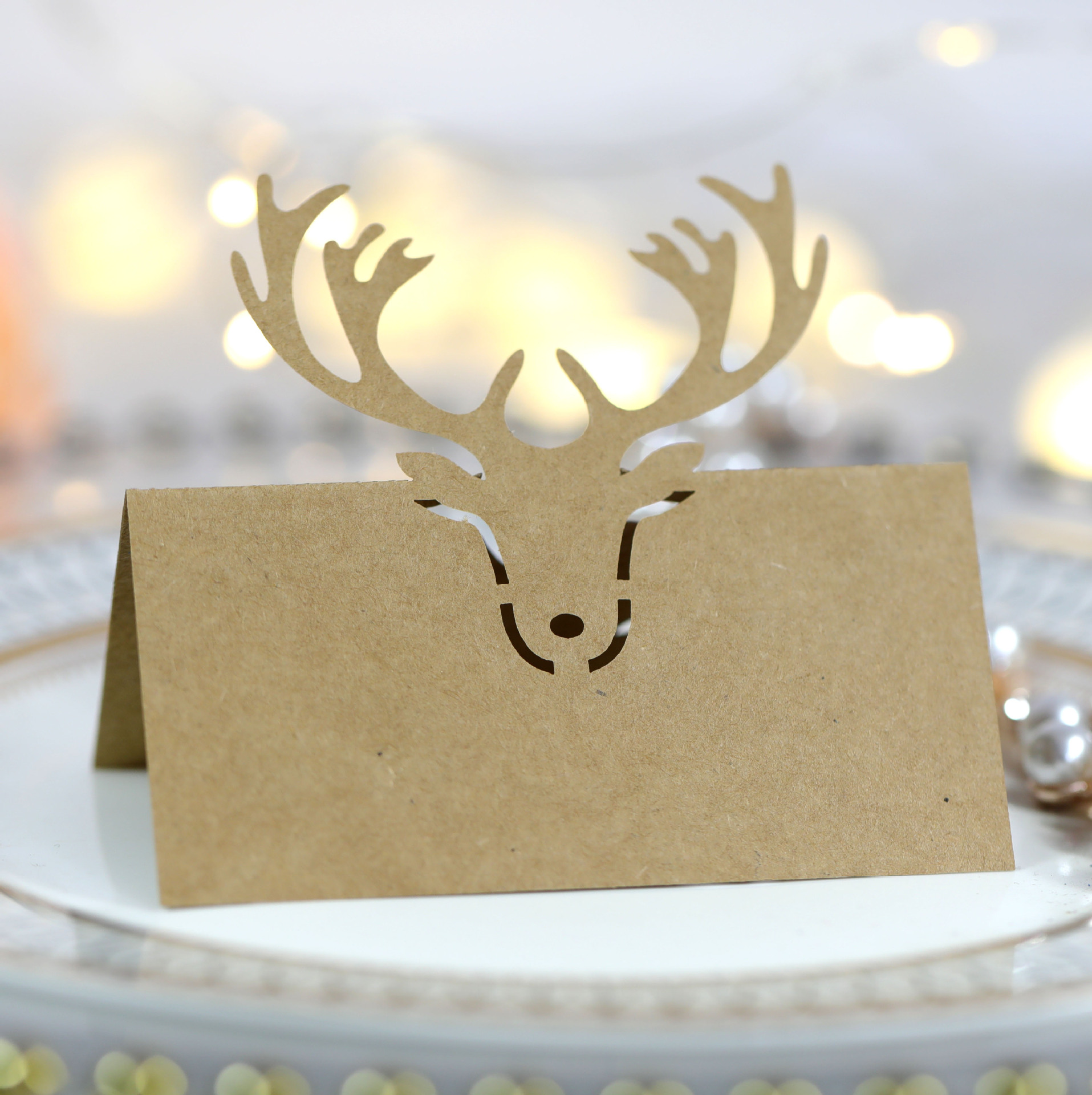 Christmas Fawn Seat Card Laser Hollow Elk Paper Card Holiday Name Card Kraft Paper Table Card Spot