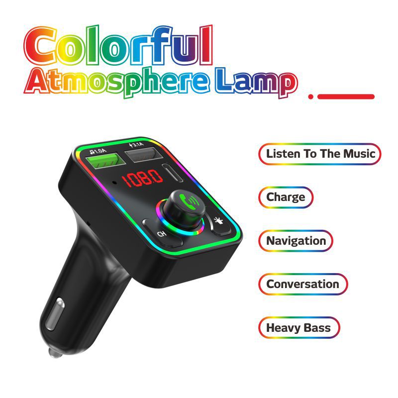 F3 Car Bluetooth Mp3 Player Hands-Free Ambient Light Pd Fast Charging Suitable for Huawei Samsung Xiaomi Smart Audio and Video