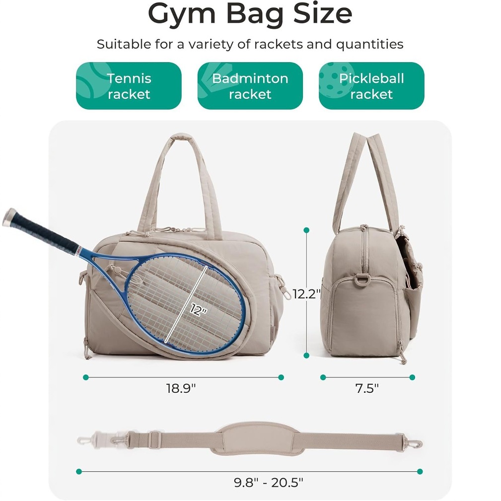 Quilted Tennis Bag, Fluffy Handbag, Women's Sports Bag, Racket Cover, Foldable Portable Shoe Compartment, Shoulder Bag