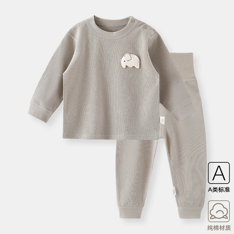 Осенние вещи и брюки для малышей, хлопковый комплект, защита живота, разделенные пижамы, весенние и осенние вещи, высокая талия