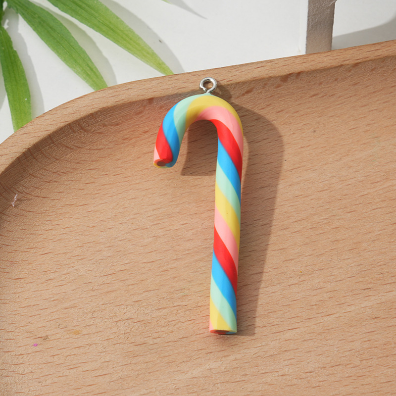 Large Christmas Cane Christmas Candy Soft Pottery Jewelry Accessories Cream Glue Material Earrings Pendant with Horn Nails