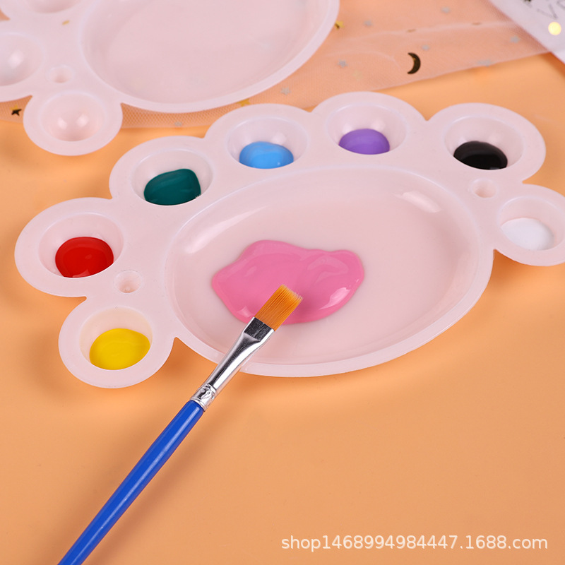Wholesale plum color palette white small feet plastic paint box acrylic watercolor gouache children's painting paint tray