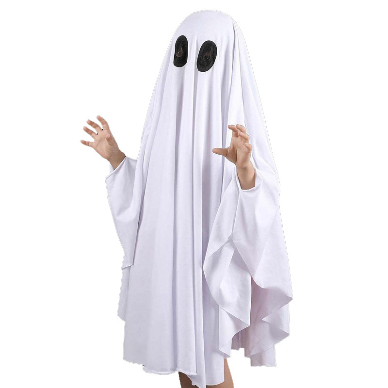 Cross Border New Kids Adult White Ghost Pullover Cloak Halloween Cos Ghost Festival Theme Party Dress Up Costume
