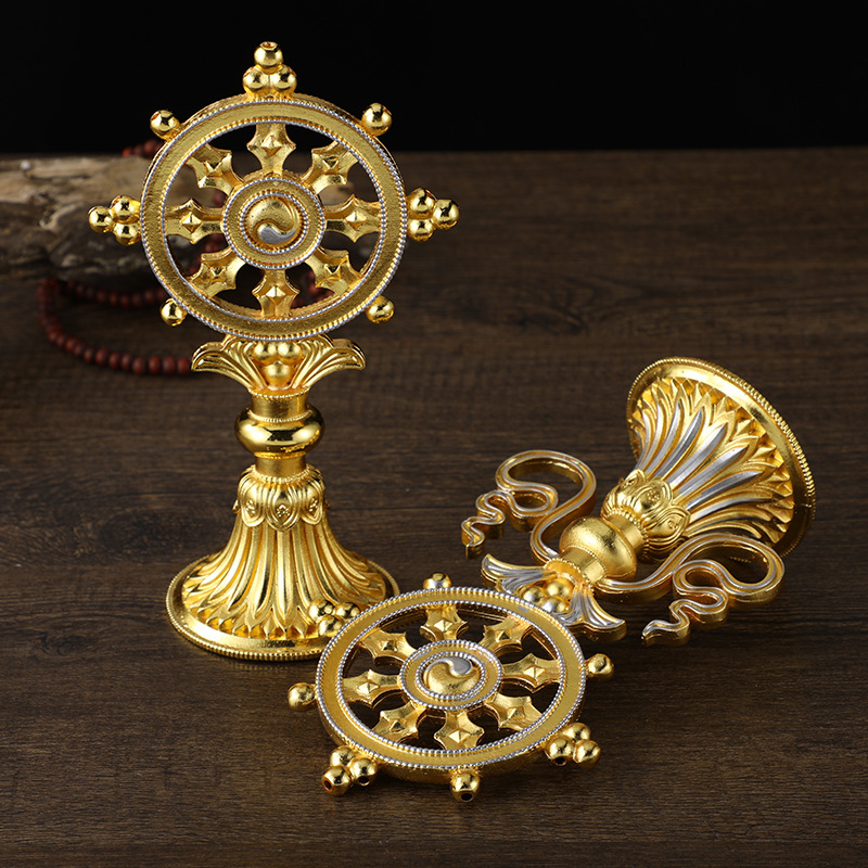 High-grade Falun Xizang Tantra Supplies Alloy Color Painting Transfer Method Golden Wheel King Seven Government Treasures Home Buddha Front Decoration Supplies