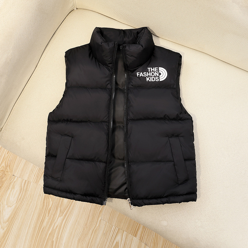 25 Autumn and Winter New Kidsren's Color-Blocked down Cotton Stand-Up Collar Vest for Boys and Girls, Medium and Large Kidsren, Versatile Vests