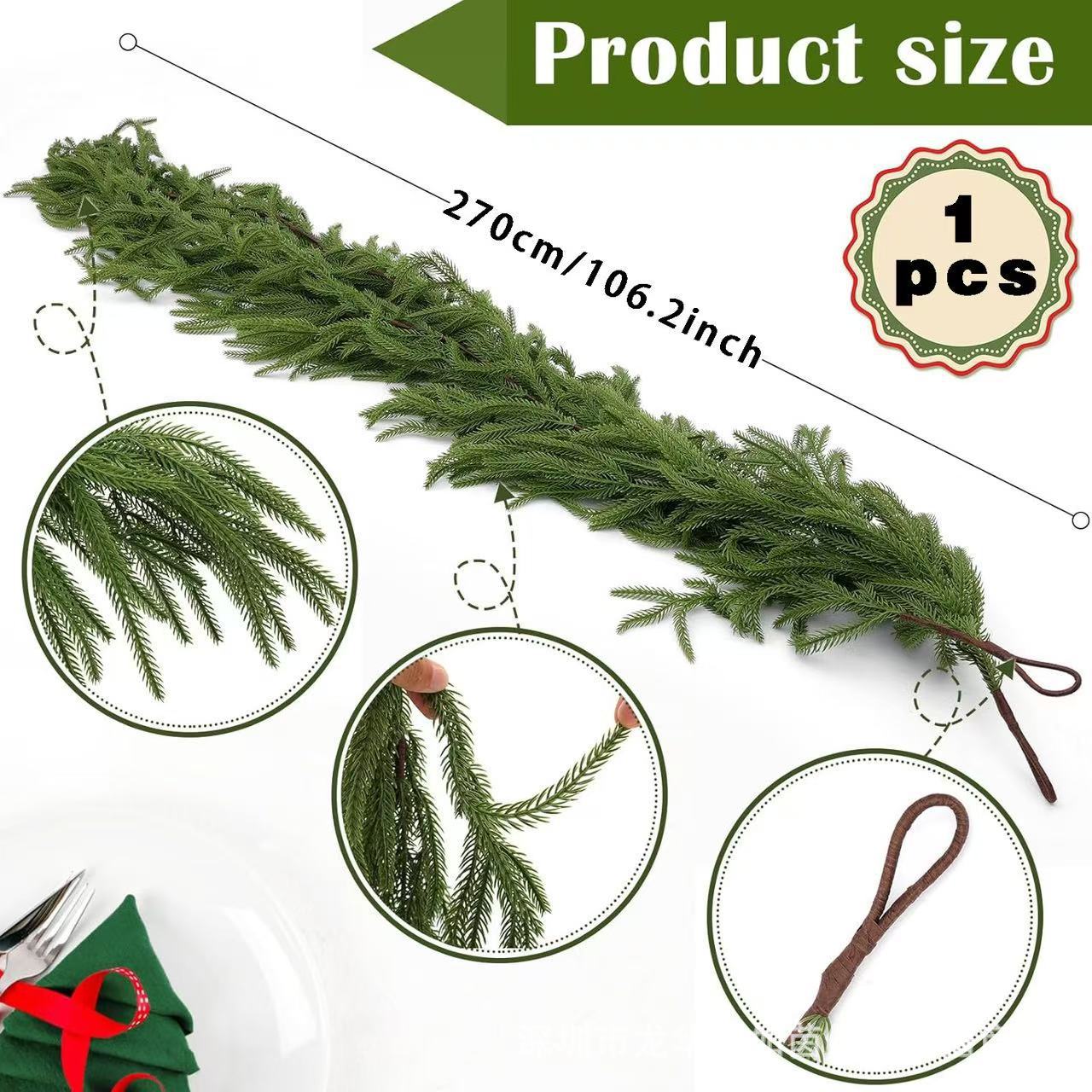 Amazon Artificial Simulated Green Plants Christmas Nokofu Pine Needles Soft Glue Rattan Garland Decoration Plastic Wrapped Vines