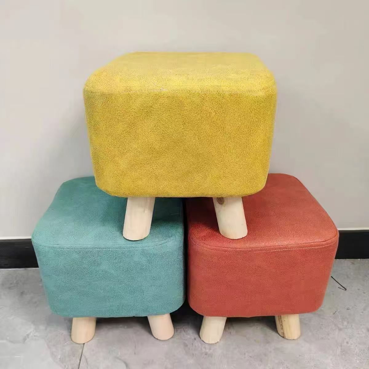 Small Stool Household Simple Solid Wood Low Stool Robust Children's Adult Cartoon Cyber Popular Shoe Changing Fabric Square Stool Small Stool