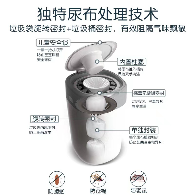 Tommy Star Baby Diaper Storage Bin with Double-Sealed Anti-Odor Diaper Pail with Lid