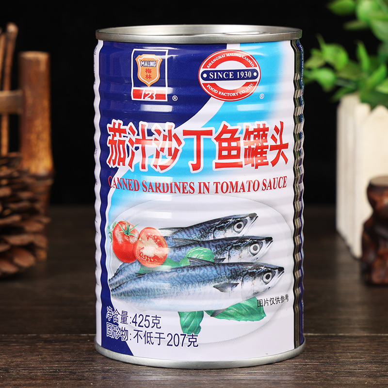 Shanghai Meilin Tomato Sauce Canned Sardines 425g Ready-To-Eat Side Dishes Fresh Tomato Fish Seafood Canned Food
