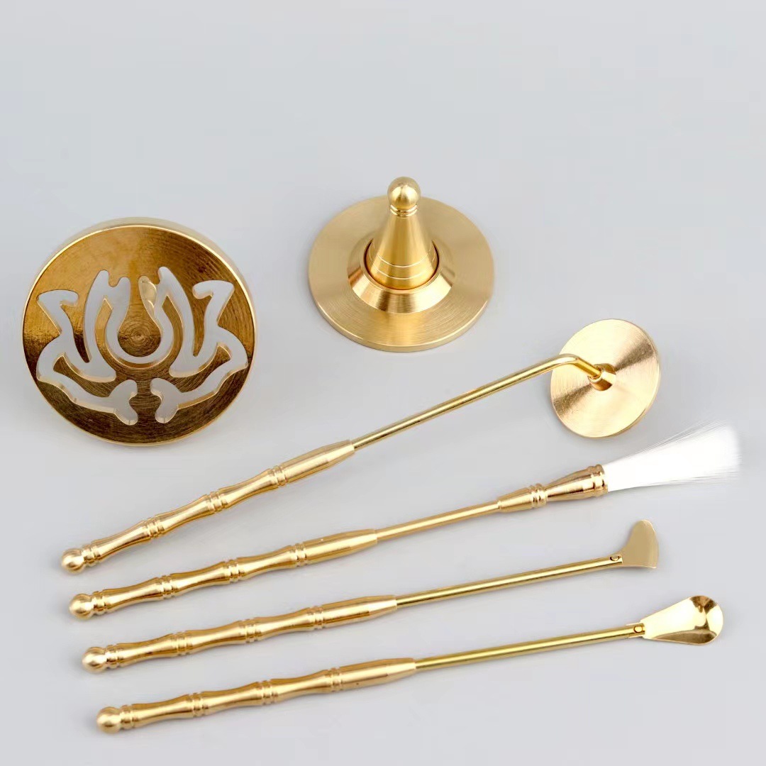 Incense seal incense printing pure brass incense tool bulk sandalwood wholesale incense ash incense spoon incense sweep incense spoon incense powder five-piece set