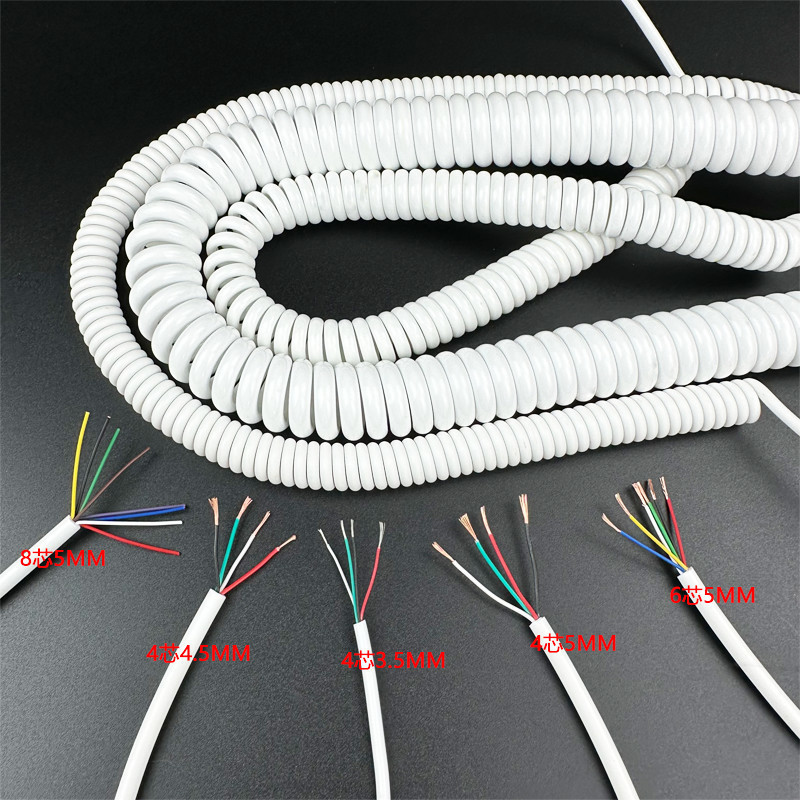 Белая пружина, спиральный провод, 3 ядра, 6 ядер, 8 ядер/0.5/2.5/0.75/1.5, плоский спиральный водонепроницаемый провод